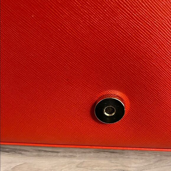 Tory Burch Fleming Quilted Leather Chain Red Orange Shoulder Purse Bag Boho - Picture 10 of 16